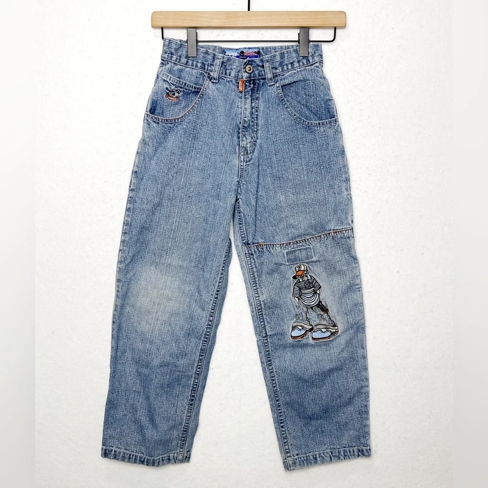 Vintage Paco Jeans Blue Wide Leg Skater Streetwear Jeans Boys 7 Embroidered
